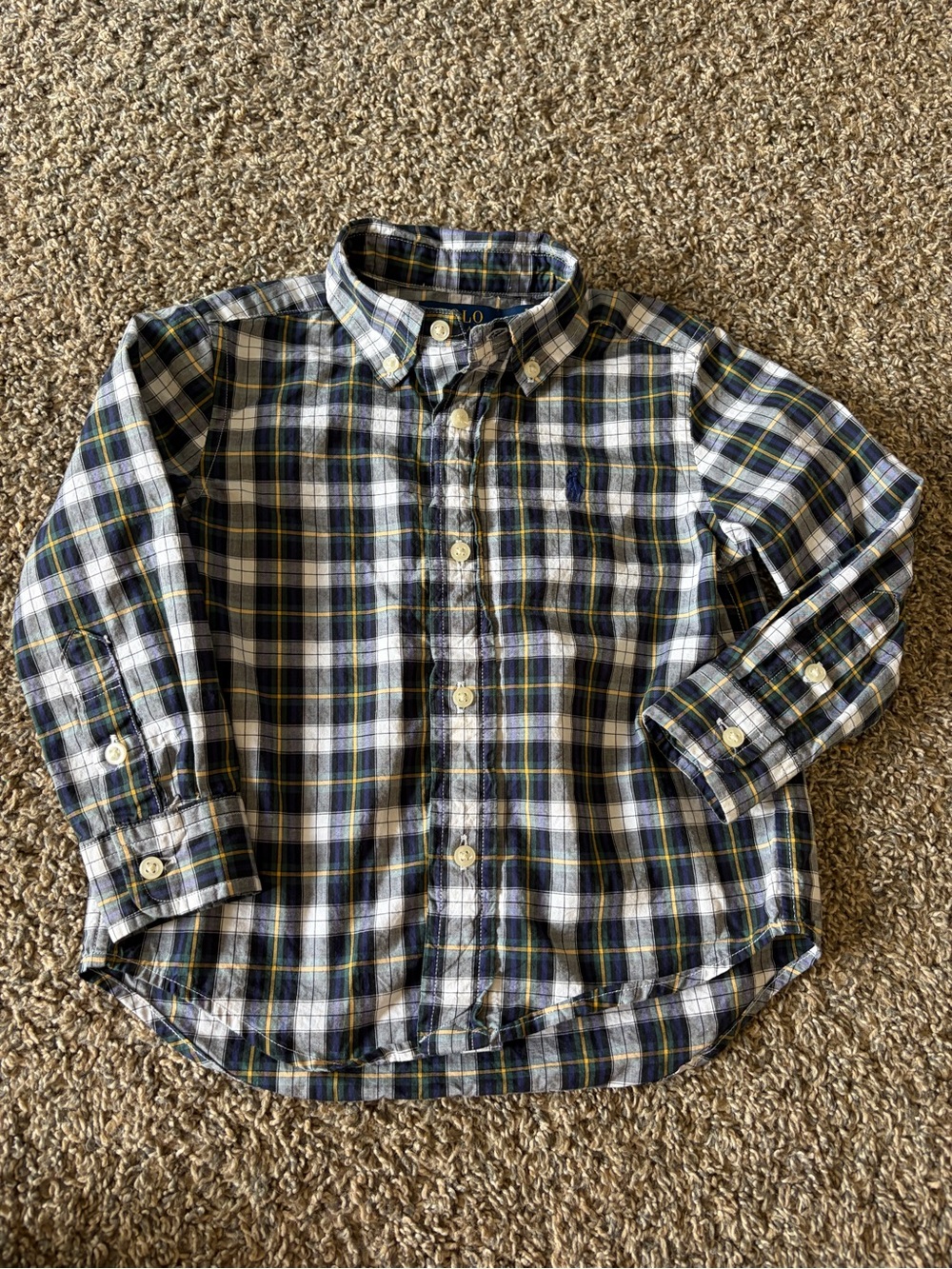 Polo by Ralph Lauren Navy, White & Yellow Plaid Button-Down Shirt